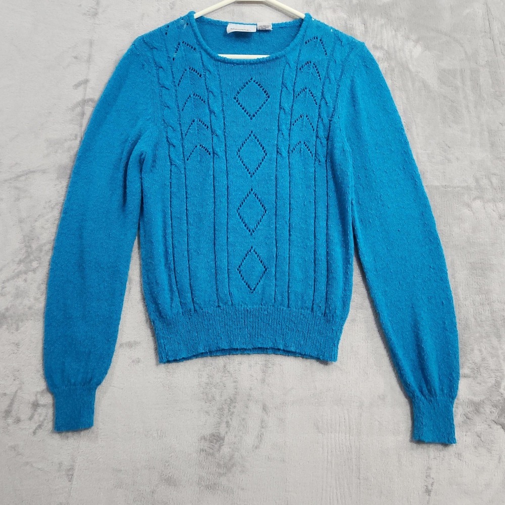 Vintage Country Suburbans Sweater Womens M Blue‎ Cable Knit Crew Neck Pullover